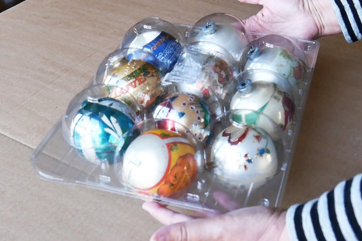 Christmas ornaments in fruit packaging