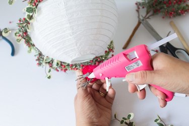 Applying glue onto bird
