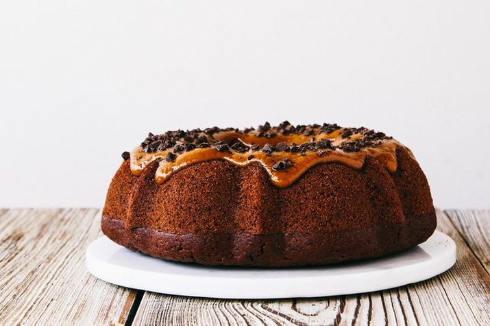 A bundt cake with a cookie butter glaze.