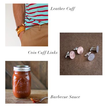 leather cuff, coin cuff links, barbecue sauce